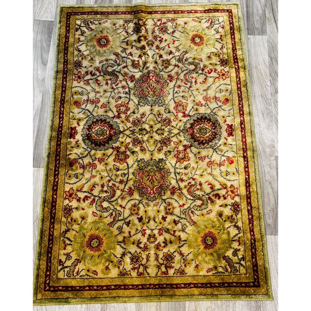 Vintage Hand-Knotted 100% Wool Rug 3x5 Ivory Gold Soft Oushak Agra Style Floral